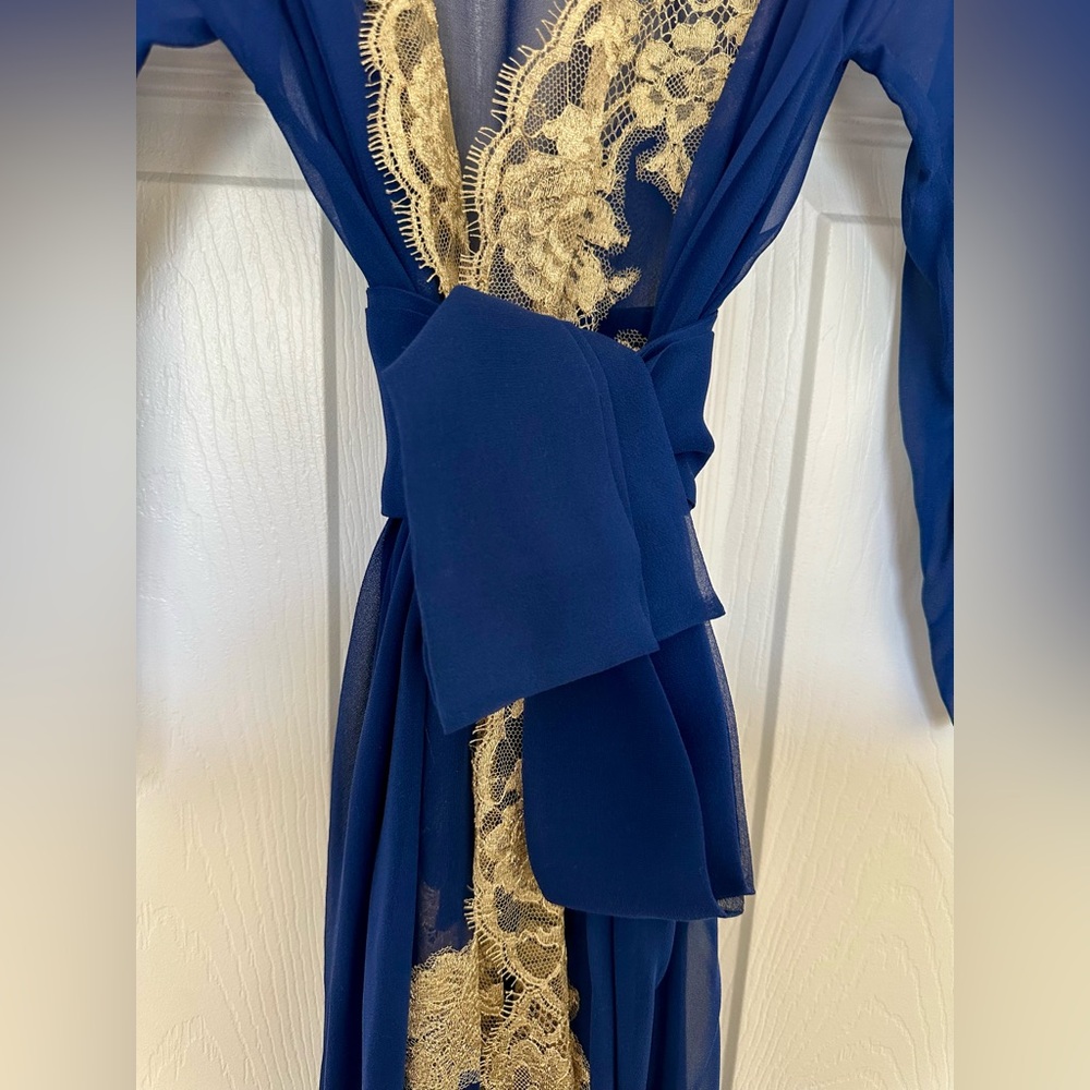 Rosamosario Italian 100% Cobalt Blue Silk Chiffon Long Robe “Riviera Bonjour” - Picture 9 of 14